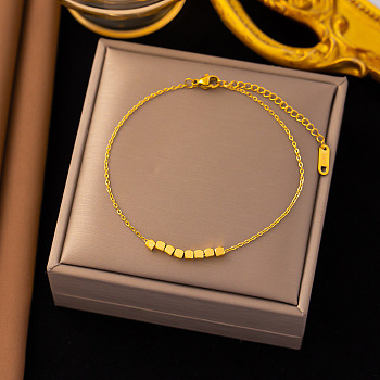 Stainless Steel Alloy Charm Anklets, Jewely for Women, Golden, Cube, 7-7/8 inch(200mm)