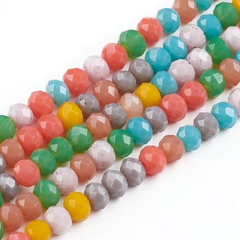 Faceted Glass Beads Strands, Imitation Jade Style, Rondelle, Mixed Color, 3~3.5x2.5~3mm, Hole: 0.6mm, about 135pcs/Strand, 14.65 inch(37.2cm)