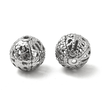 304 Stainless Steel Hollow Round Beads, Stainless Steel Color, 10x9.5mm, Hole: 1mm