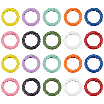 Elite 20Pcs 10 Colors Zinc Alloy Spring Gate Rings, Twisted Round Ring, Mixed Color, 28.5x5mm, 2pcs/color