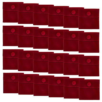 24Pcs Square Velvet Jewelry Bags, with Snap Fastener, Dark Red, 6.7~7.3x6.7~7.3x0.95cm