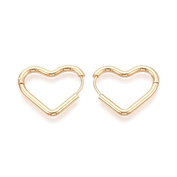 304 Stainless Steel Hoop Earrings, Heart, Real 18K Gold Plated, 21.5~22x26x2.5mm