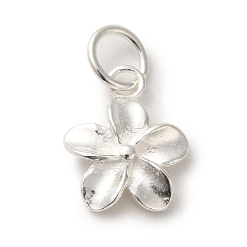 925 Sterling Silver Flower Charms, with Jump Rings, Silver, 12x9.5x2mm, Hole: 4mm