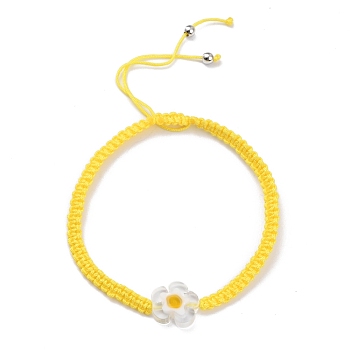 Adjustable Nylon Thread Braided Bead Bracelets, with Handmade Millefiori Glass Beads, Flower, Gold, Inner Diameter: 2-1/8~3-3/8 inch(5.5~8.5cm)