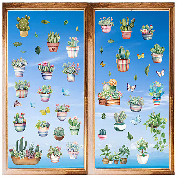 8 Sheets 8 Styles PVC Waterproof Wall Stickers, Self-Adhesive Decals, for Window or Stairway Home Decoration, Cactus, 200x145mm, 1 sheet/style