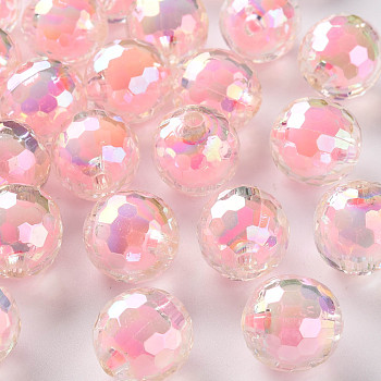 Transparent Acrylic Beads, Bead in Bead, AB Color, Faceted, Round, Pearl Pink, 16mm, Hole: 3mm, about 205pcs/500g