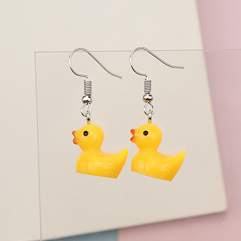 Duck Iron Resin Dangle Earrings, Platinum, Gold, 30x15mm