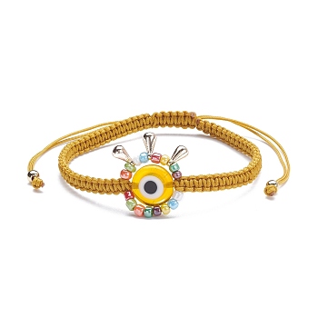 Big Evil Eye Braided Bead Bracelet, Adjustable Lampwork Beads Bracelet for Teen Girl Women, Golden, Gold, Inner Diameter: 2-1/4~4 inch(5.7~10.4cm)