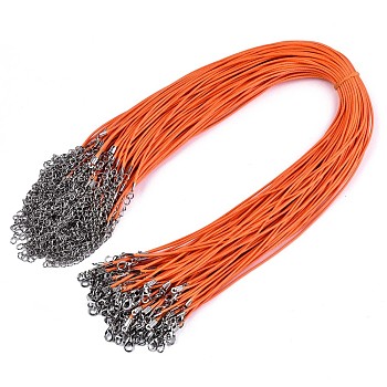 Waxed Cotton Cord Necklace Making, with Alloy Lobster Claw Clasps and Iron End Chains, Platinum, Coral, 17.12 inch(43.5cm), 1.5mm