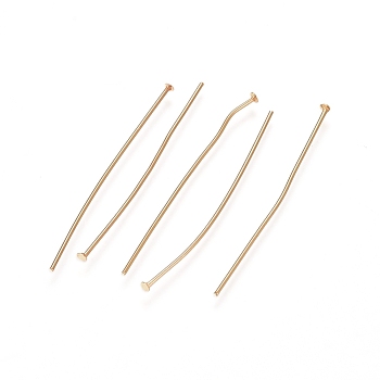 304 Stainless Steel Flat Head Pins, Real 24K Gold Plated, 22 Gauge, 35x0.6mm, Head: 1.4mm
