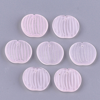 Transparent Spray Painted Glass Pendants, Peach, Pink, 18.5x20x3.5~4mm, Hole: 1.2mm