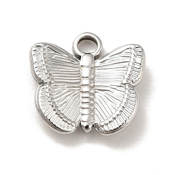 304 Stainless Steel Pendants,  Butterfly Charms, Stainless Steel Color, 12.5x13x3mm, Hole: 1.8mm