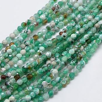 Natural Fire Crackle Agate Beads Strands, Dyed & Heated, Faceted, Round, Medium Sea Green, 4mm, Hole: 1mm, about 95pcs/strand, 14.96 inch