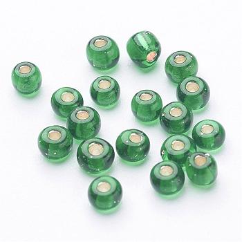 6/0 Round Silver Lined Round Hole Glass Seed Beads, Lime Green, 4mm, Hole: 1.5mm, about 496pcs/50g
