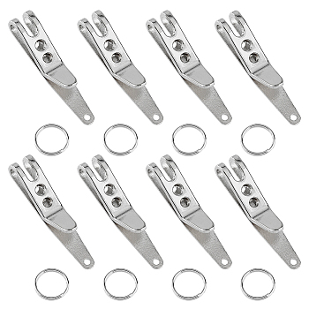 8 Sets Alloy Mini EDC Gear Pocket Suspension Clip Hanger Tool Keychain, with Iron Key Ring, Platinum, 3.8x0.7cm