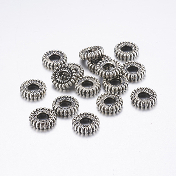 CCB Plastic Beads, Flat Round, Antique Silver, 10x2.5mm, Hole: 4mm