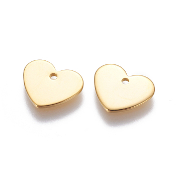 201 Stainless Steel Charms, Stamping Blank Tag, Heart, Golden, 11x13x1.2mm, Hole: 1mm