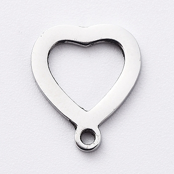 304 Stainless Steel Open Heart Charms, Cut-Out, Manual Polishing, Hollow, Stainless Steel Color, 10x8x1mm, Hole: 0.8mm