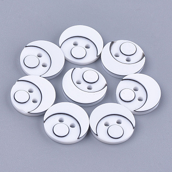 Resin Buttons, 2-Hole, Flat Round, White, 15x3mm, Hole: 2mm, about 1000pcs/bag
