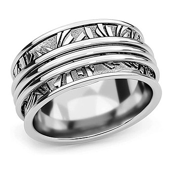 Retro Rotatable 304 Stainless Steel Finger Rings, Flower Pattern, Fidget Spinner Ring for Calming Worry Meditation, Stainless Steel Color, US Size 7(17.3mm)