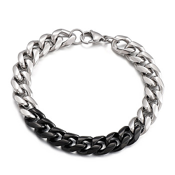 Two-tone 304 Stainless Steel Cuban Link Chain Bracelets for Men, Platinum, 8.27 inch(21cm)
