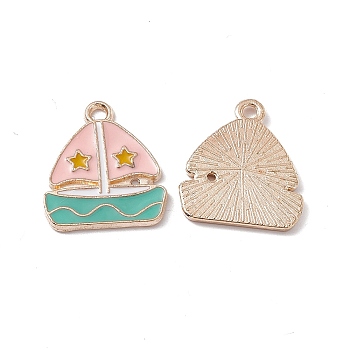 Alloy Enamel Pendants, Light Gold, Ship with Star Charm, Pink, 19x16x1.5mm, Hole: 1.8mm