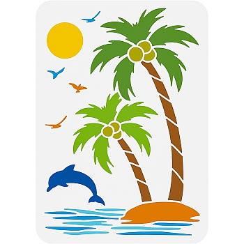 Plastic Drawing Painting Stencils Templates, for Painting on Scrapbook Fabric Tiles Floor Furniture Wood, Rectangle, Coconut Tree Pattern, 29.7x21cm