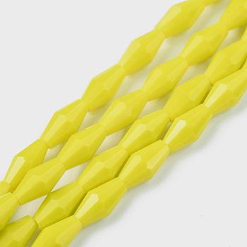 Opaque Glass Beads Strands, Faceted, Bicone, Yellow, 12x6mm, Hole: 1mm, about 50pcs/Strand, 23.98''(60.9cm)