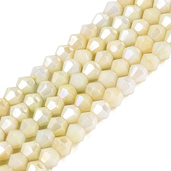 Anti-Tarnish Electroplate Bicone Glass Beads Strands, Imitation Gemstone, AB Color Plated, Faceted, Pale Goldenrod, 4x4.2~4.5mm, Hole: 0.8mm, about 94~96pcs/strand, 14.76~15.16''(37.5~38.5cm)