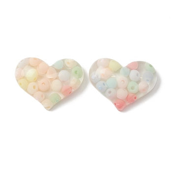 Opaque Resin Cabochons, with Seed Beads, Heart, Colorful, 19.5x25.5x7.5mm