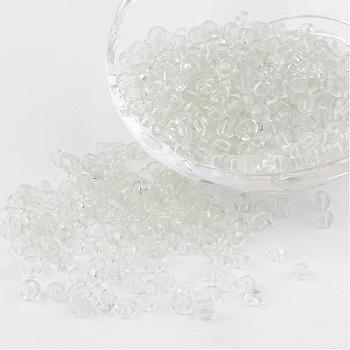 6/0 Glass Seed Beads, Transparent, Round, White, 4mm, hole: 1.5mm, about 496pcs/50g
