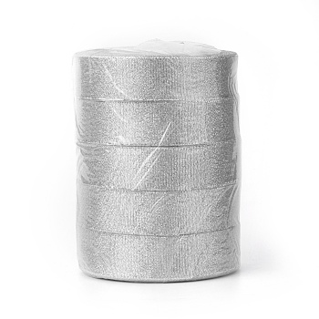 Glitter Metallic Ribbon, Sparkle Ribbon, DIY Material for Organza Bow, Double Sided, Silver, 1 inch(25mm), 25yards/roll(22.86m/roll), 5rolls/set