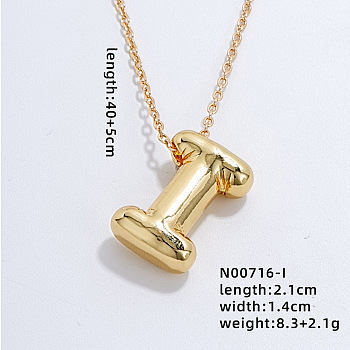 Stainless Steel Party Balloon Letter Pendant Cable Chain Necklaces for Women, Golden, Letter I, 15.75 inch(40cm)