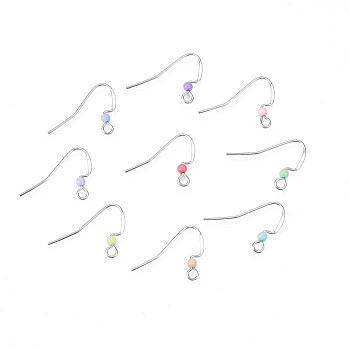304 Stainless Steel Earring Hooks, Flat Earring Hooks, Ear Wire, with Acrylic Beads and Horizontal Loop, Stainless Steel Color, Mixed Color, 17x22mm, Hole: 2mm, 22 Gauge, Pin: 0.6mm