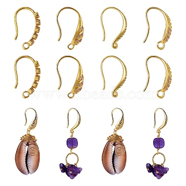 Golden Brass+Cubic Zirconia Earring Hooks
