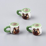 Handmade Porcelain Cat Cup Decoration, Hand Painted Famille Rose Porcelain, Micro Landscape Accessories, Coconut Brown, 25x15.5~16x15.5mm(PORC-T133-62)