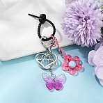Acrylic Butterfly & Resin Flower Pendant Keychains, with Silicone Cable Zip Ties and Zinc Alloy Lobster Claw Clasps, Medium Violet Red, 100mm(KEYC-YW00179-06)