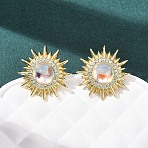 Sun Brass Micro Pave Clear Cubic Zirconia Stud Earrings, with Glass, Rack Plating, Long-Lasting Plated, Lead Free & Cadmium Free, Real 18K Gold Plated, 21mm(EJEW-K324-02G)