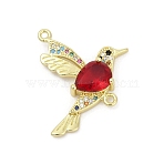 Brass Micro Pave Cubic Zirconia Connector Charms, Bird, Lead Free & Cadmium Free, Long-Lasting Plated, Rack Plating, Real 18K Gold Plated, 27x29.5x5.5mm, Hole: 1.5mm(KK-D317-141G)