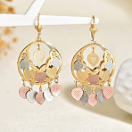 Flat Round Brass Chandelier Earrings, Real 18K Gold Plated, Heart, 60x30mm(OO4723-1)
