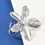 304 Stainless Steel Cuff Rings, Flower, Stainless Steel Color, 32x32mm, Inner Diameter: 17mm(RJEW-D306-06P)