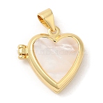 Natural Shell Locket Pendants, Rack Plating Real 18K Gold Plated Brass Heart Charms, Long-Lasting Plated, Lead Free & Cadmium Free, 18.5x17x5mm, Hole: 4x3.5mm(X-KK-K332-15G-05)