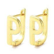 Brass Letter Stud Earrings for Women, Lead Free & Cadmium Free, Real 18K Gold Plated, Letter P, 15.5x7mm(EJEW-A038-01P-G)