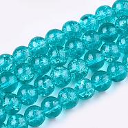 Crackle Glass Beads Strands, Round, Dark Turquoise, 6mm, Hole: 1.3~1.6mm, about 133pcs/strand, 31.4 inch(X-CCG-Q001-6mm-06)
