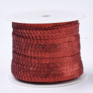 Ornament Accessories Plastic Paillette Bead Strands, with Glitter Powder, Sequins Trim, Flat Round, Dark Red, 6x0.3mm, Hole: 1.2mm, about 100yards/roll(PVC-T006-02F)