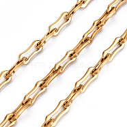 304 Stainless Steel Link Chains, with Spool, Unwelded, Nickel Free, Real 18K Gold Plated, 14x6x1.5mm, about 32.81 Feet(10m)/roll(CHS-T003-14G-NF)