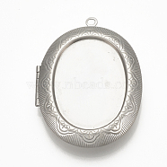 201 Stainless Steel locket Pendant Cabochon Settings, Oval, Stainless Steel Color, Tray: 35x26mm, 52x39x9mm, Hole: 2mm, inner measure: 34x25mm(STAS-S076-43)
