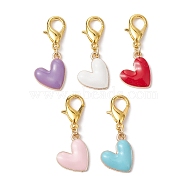 Heart Alloy Enamel Pendant Decoration, with Lobster Claw Clasps, Mixed Color, 34mm(HJEW-JM01491)