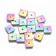Ion Plating(IP) 304 Stainless Steel Spacer Beads, Square, Rainbow Color, 8x8x0.7mm, Hole: 1.2mm(STAS-G200-03B-M)
