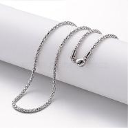 304 Stainless Steel Necklace, Popcorn Chains, with Lobster Clasps, Stainless Steel Color, 17.72 inch(450mm), 2.4mm(MAK-K004-02P)